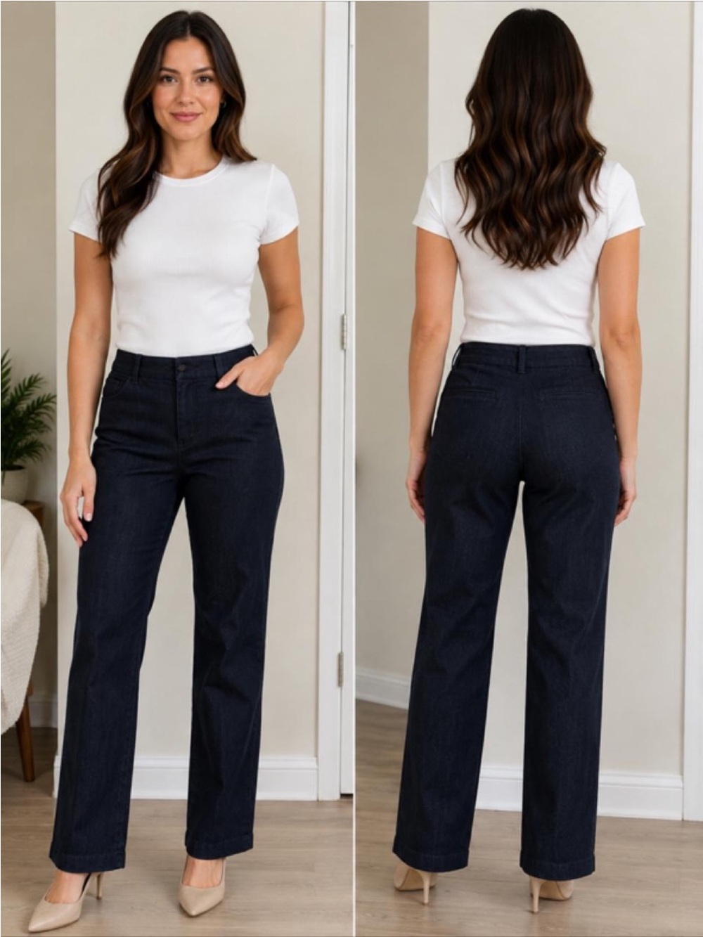 JM Collection Petite 4P Navy Blue Dark-Wash Denim Trousers – NWT